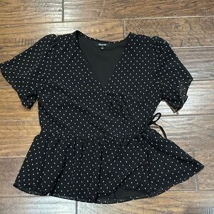 Madewell Black and White Polka Dot Wrap Blouse Size Small Cute Feminine Polka